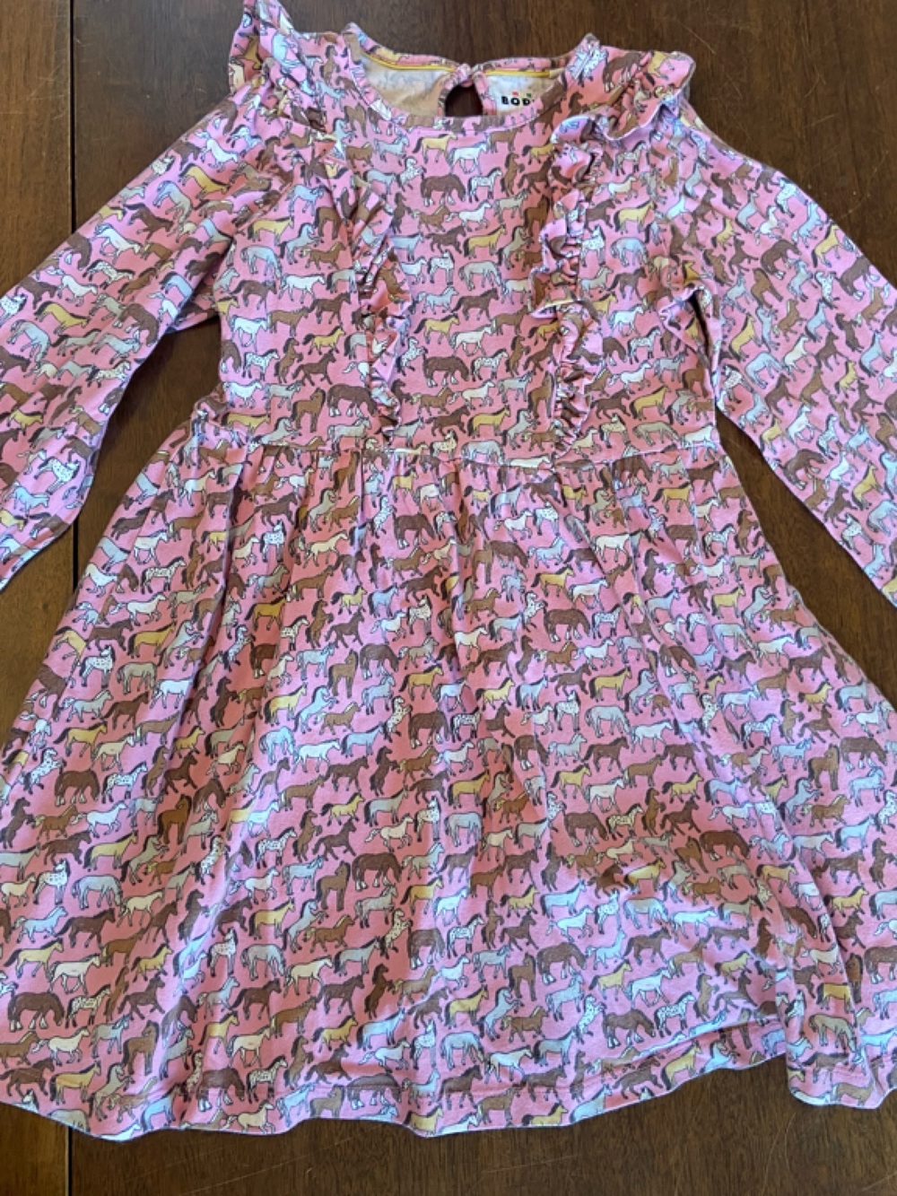 Pink Long Sleeve Dress with Horse Print